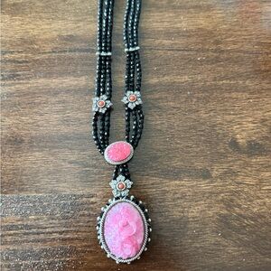 Elegant Black and Pink Cameo Necklace